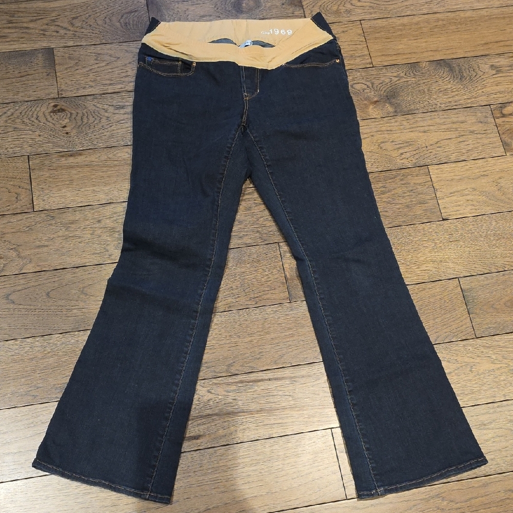 GAP Dark Blue Flare Jeans with Tan Waistband
